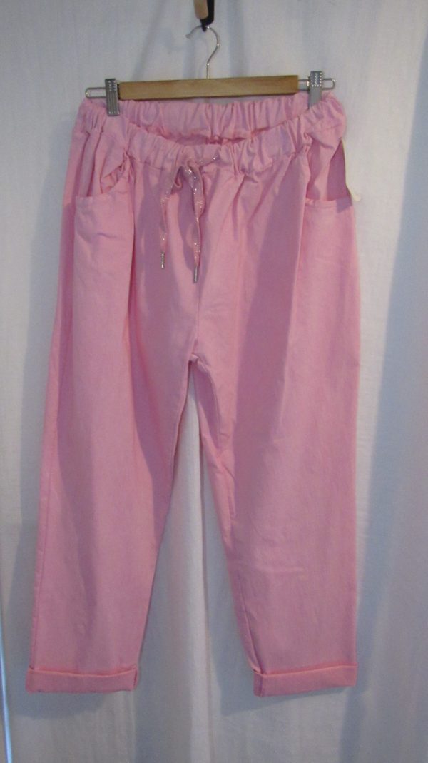 NEW Ladies Bubble Gum Pink Stretchy Crinkle Magic Trousers One Size Fits 22 24 Size 3 - Image 2