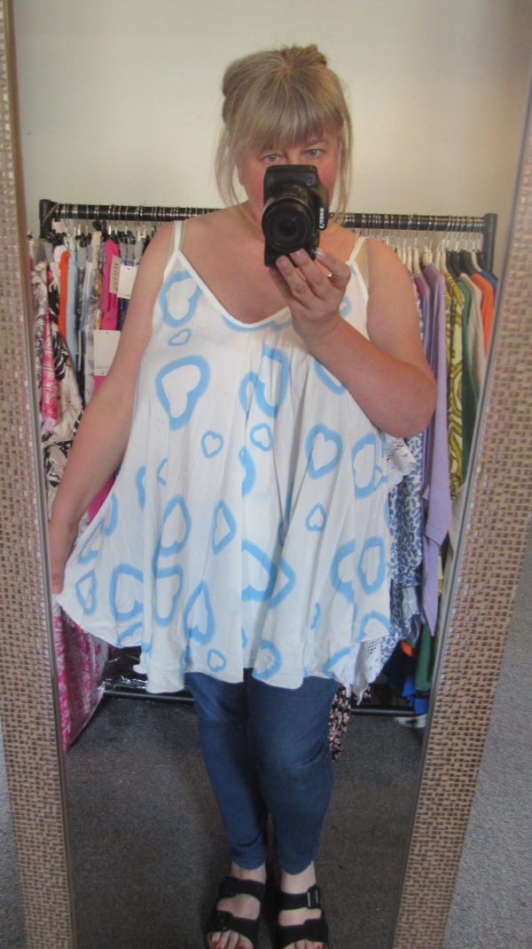 New Ladies Blue Heart Vest Top One Size fits sizes 18 20 22 24