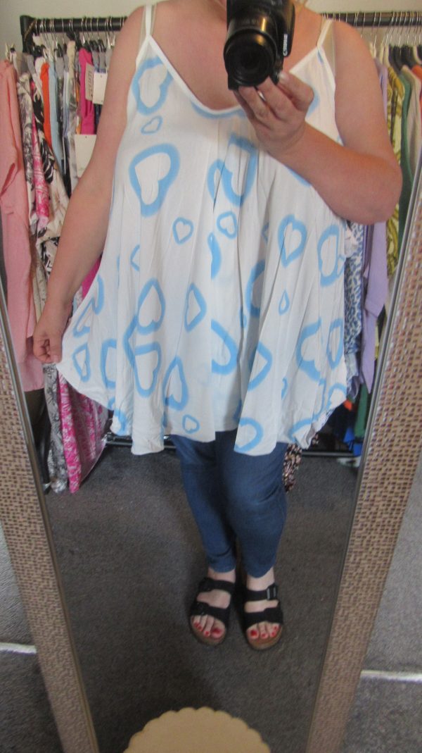 New Ladies Blue Heart Vest Top One Size fits sizes 18 20 22 24 - Image 2