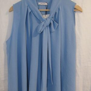 New Pale Blue Sleeveless Pussy Bow Swing Top One Size fits sizes 16 18 20 22