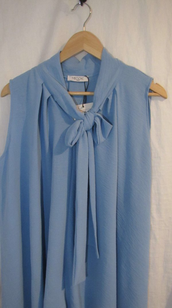 New Pale Blue Sleeveless Pussy Bow Swing Top One Size fits sizes 16 18 20 22 - Image 3