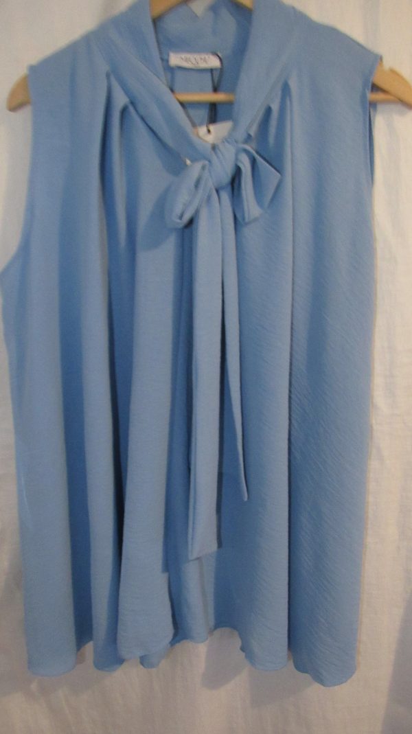 New Pale Blue Sleeveless Pussy Bow Swing Top One Size fits sizes 16 18 20 22 - Image 4