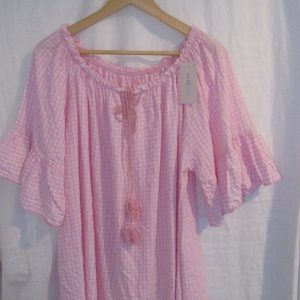 New Ladies Pale Pink Gingham Top One Size fits sizes 18 20 22