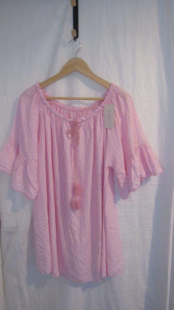 New Ladies Pale Pink Gingham Top One Size fits sizes 18 20 22