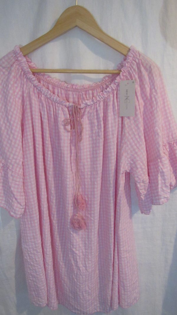 New Ladies Pale Pink Gingham Top One Size fits sizes 18 20 22 - Image 3