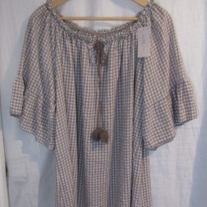 New Ladies Mocha Gingham Top One Size fits sizes 18 20 22