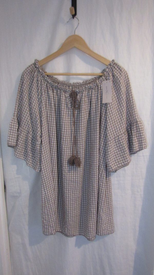New Ladies Mocha Gingham Top One Size fits sizes 18 20 22