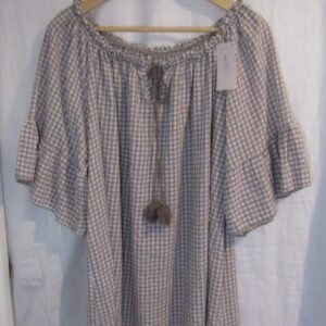 New Ladies Mocha Gingham Top One Size fits sizes 18 20 22