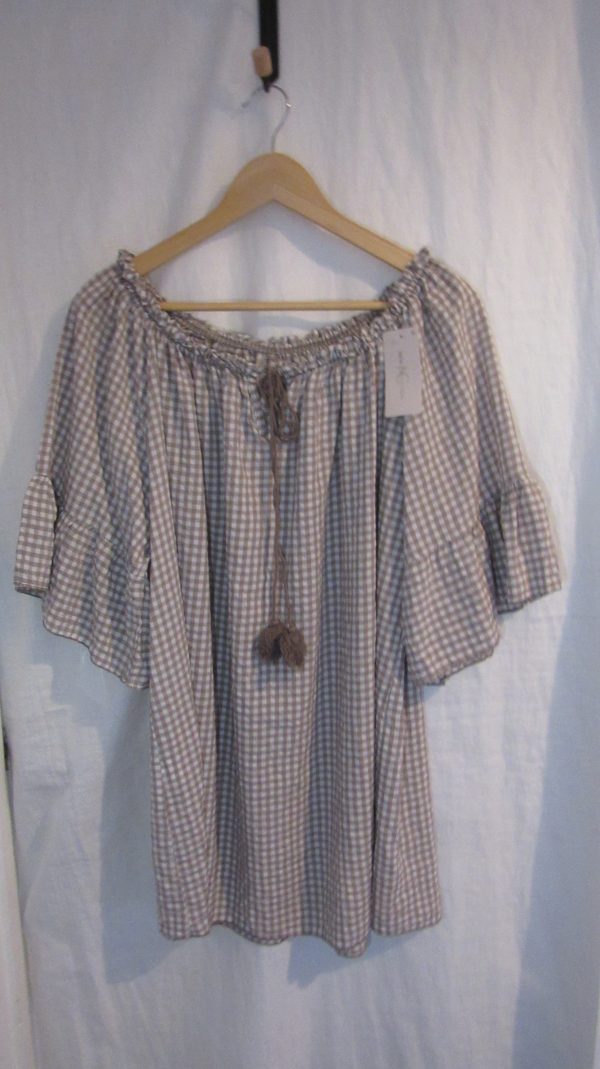 New Ladies Mocha Gingham Top One Size fits sizes 18 20 22 - Image 2