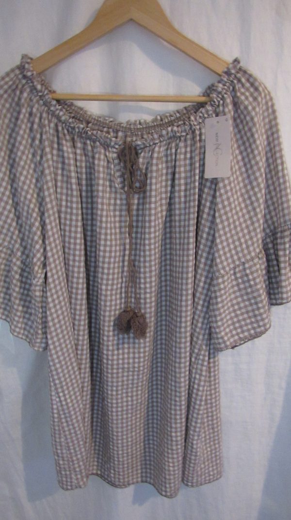 New Ladies Mocha Gingham Top One Size fits sizes 18 20 22 - Image 3