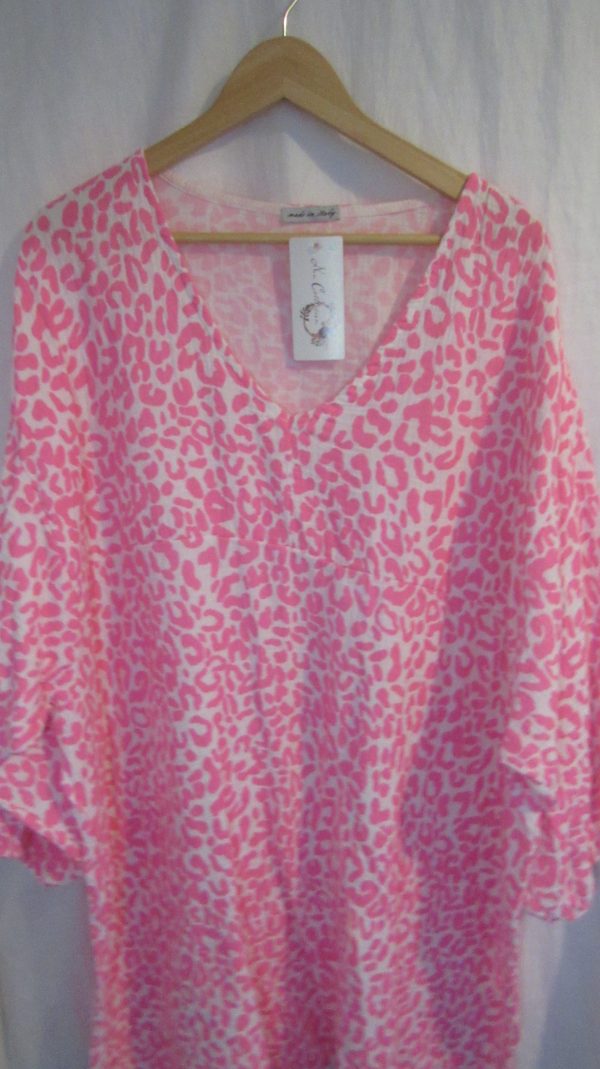 New Ladies Pink Leopard Print Oversized tunic top One Size fits sizes 20 22 24 - Image 3