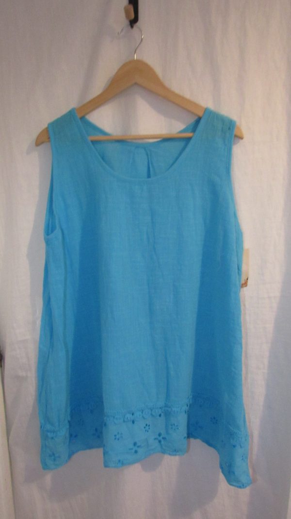 New Ladies Turquoise Blue Sleeveless Floral Trim Top One size fits sizes 14 16 18 20 - Image 2