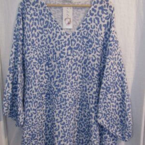 New Ladies Blue Leopard Print Oversized tunic top One Size fits sizes 20 22 24 NON RETURNABLE
