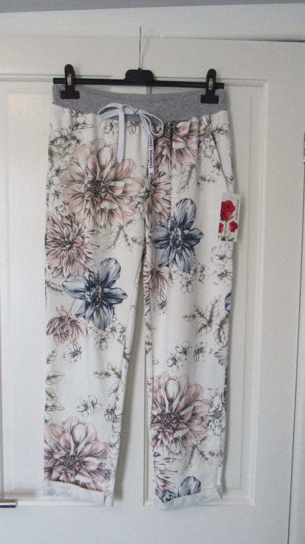 Special Offer White Floral Joggers One Size fits sizes 10 12 14