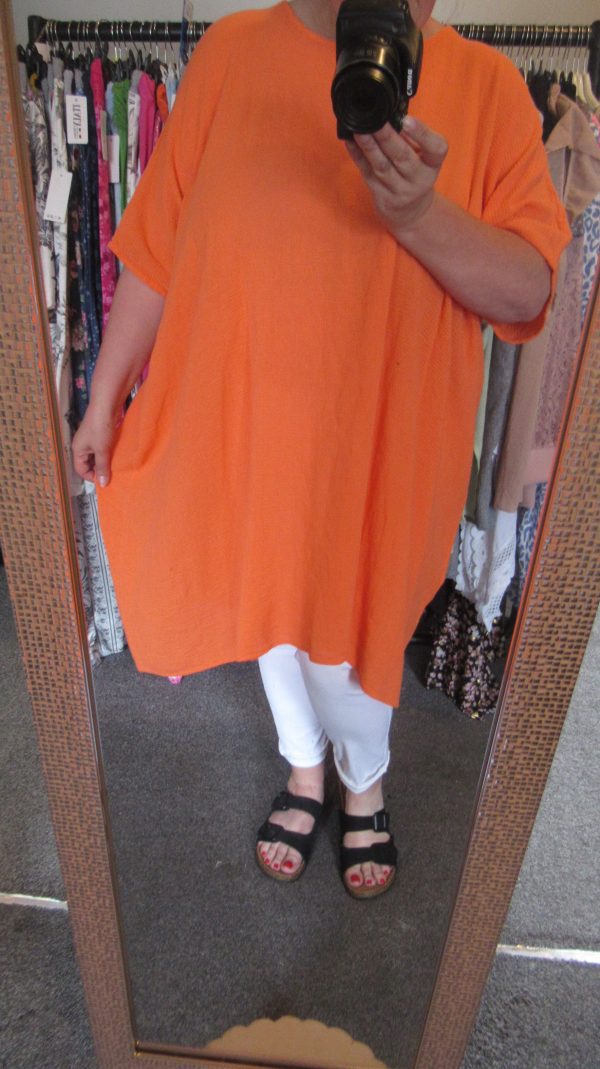 New Ladies Orange Oversized Tunic Top One Size 20 22 24 26 NON RETURNABLE - Image 7