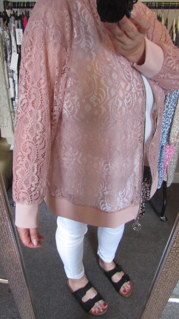 New Ladies Pink Lacy Plus Size Bomber Jacket One Size fits sizes 16 18 20 22 - Image 8