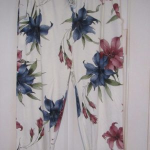 White Floral Pants Trousers Women's One size fits sizes 10 12 14