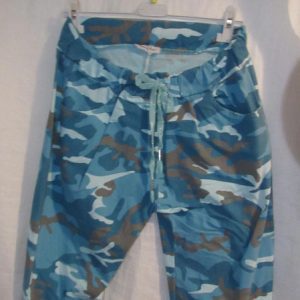 New Blue Camo Knee Length Stretchy Magic Shorts One Size fits sizes 12 14 16 Special Price non returnable