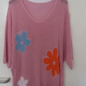 New Ladies Pale Pink Floral Crochet V Neck Summer Top Size 16
