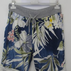 NEW Ladies Blue with Yellow Flower Jogger Shorts One Size Fits sizes 16 18 20 Size 2