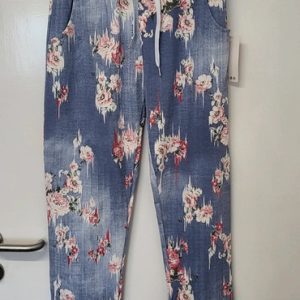 Pale Blue Floral joggers One size fits sizes 10 12 14 Size 1