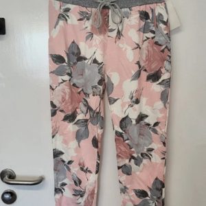 New Ladies Pale Pink Floral Joggers One Size fits sizes 10 12 14 Size 1
