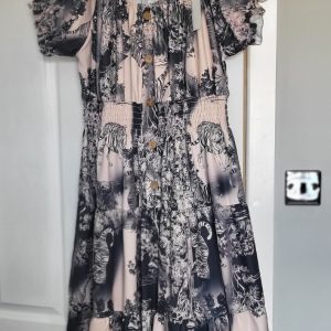 New Ladies Black Animal Print Tiered Dress One Size fits sizes 14 16 18 20