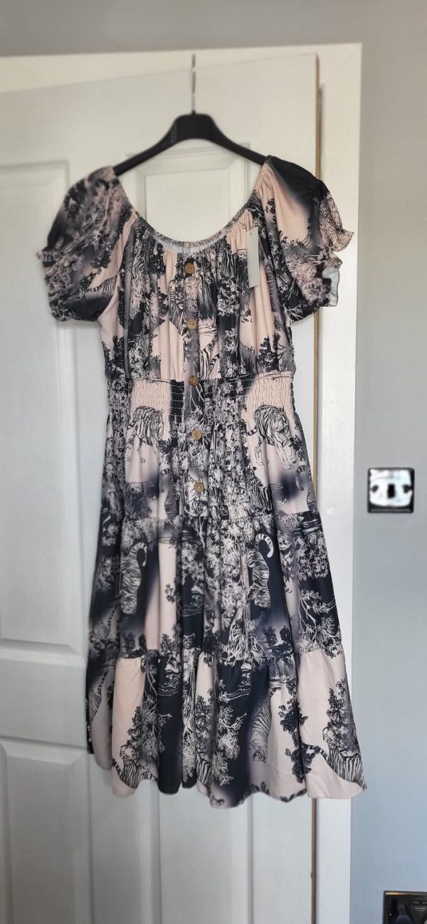 New Ladies Black Animal Print Tiered Dress One Size fits sizes 14 16 18 20