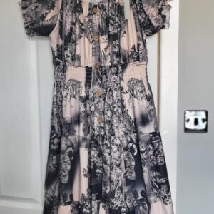 New Ladies Black Animal Print Tiered Dress One Size fits sizes 14 16 18 20