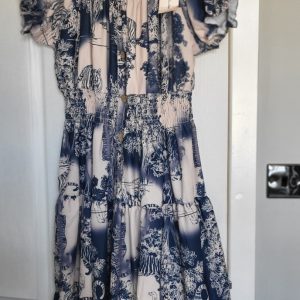 New Ladies Navy Blue Animal Print Tiered Dress One Size fits sizes 14 16 18 20