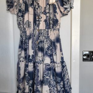 New Ladies Navy Blue Animal Print Tiered Dress One Size fits sizes 14 16 18 20