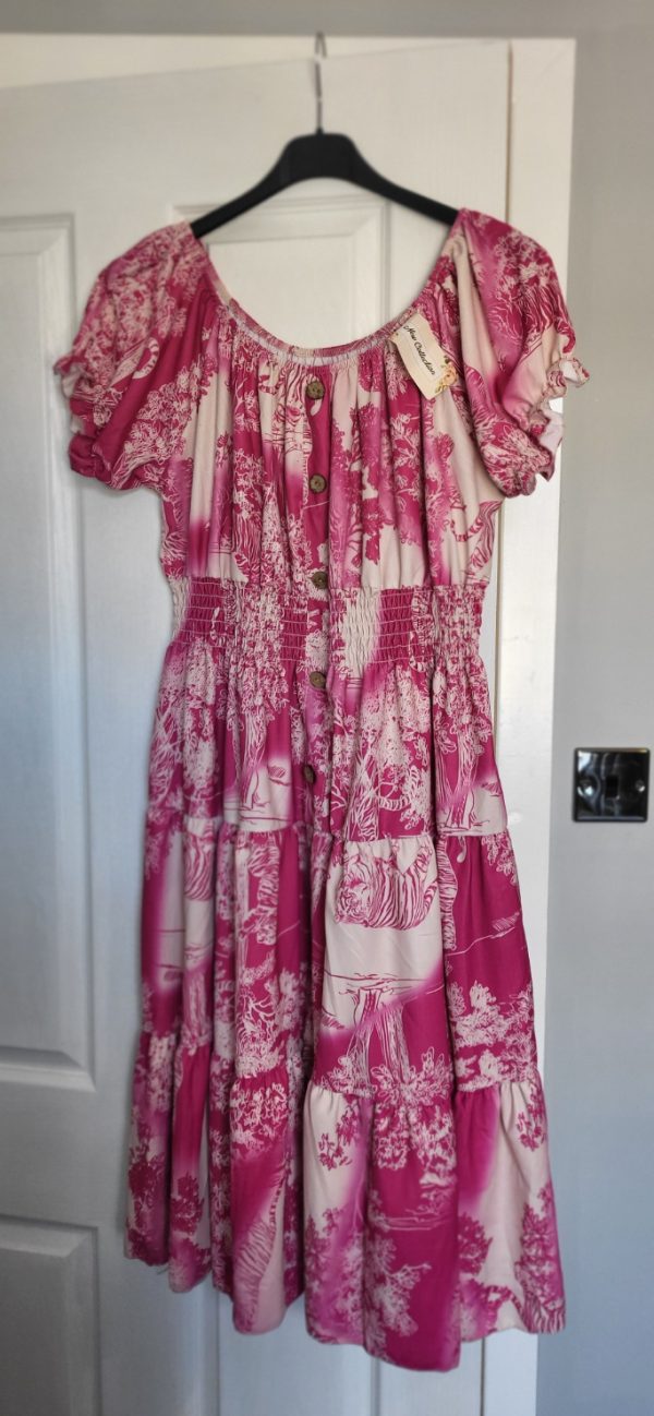 New Ladies Pink Animal Print Tiered Dress One Size fits sizes 14 16 18 20