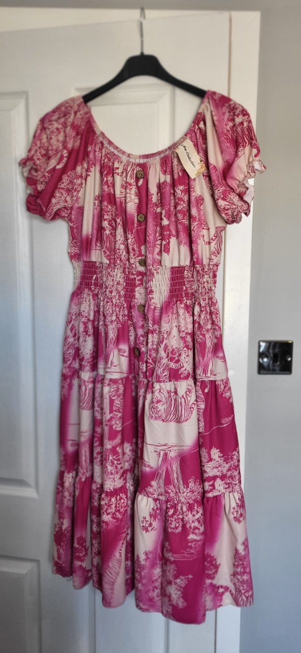New Ladies Pink Animal Print Tiered Dress One Size fits sizes 14 16 18 20 - Image 2