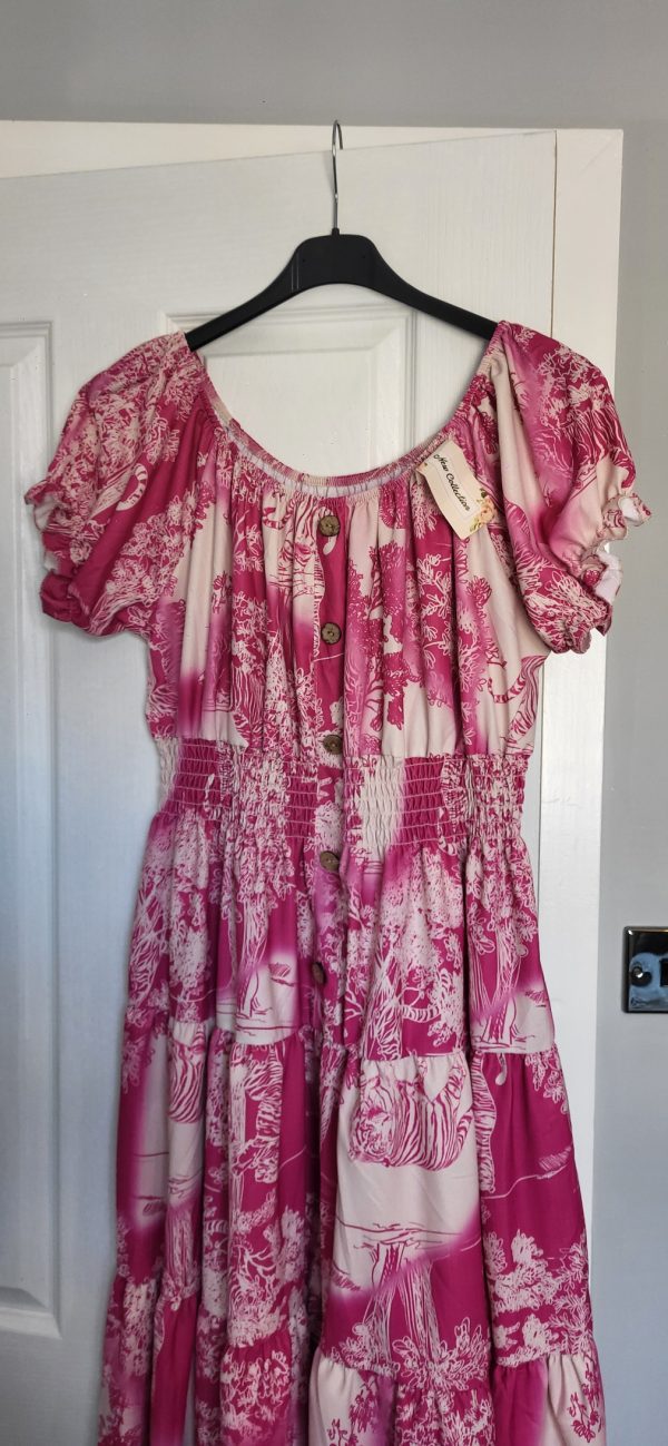 New Ladies Pink Animal Print Tiered Dress One Size fits sizes 14 16 18 20 - Image 3