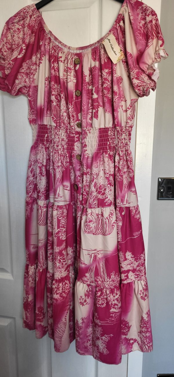New Ladies Pink Animal Print Tiered Dress One Size fits sizes 14 16 18 20 - Image 4