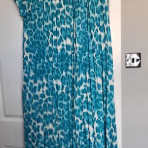 New Ladies Aqua Leopard Print Pleated Maxi Dress One Size fits sizes 14 16 18 20