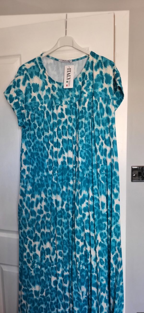 New Ladies Aqua Leopard Print Pleated Maxi Dress One Size fits sizes 14 16 18 20 - Image 3