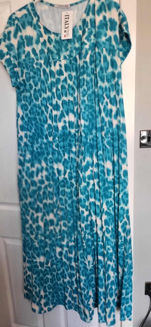 New Ladies Aqua Leopard Print Pleated Maxi Dress One Size fits sizes 14 16 18 20 - Image 4