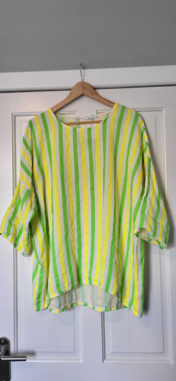 New Ladies Greens Neon Stripe Tunic Top One Size fits sizes 16 18 20 22