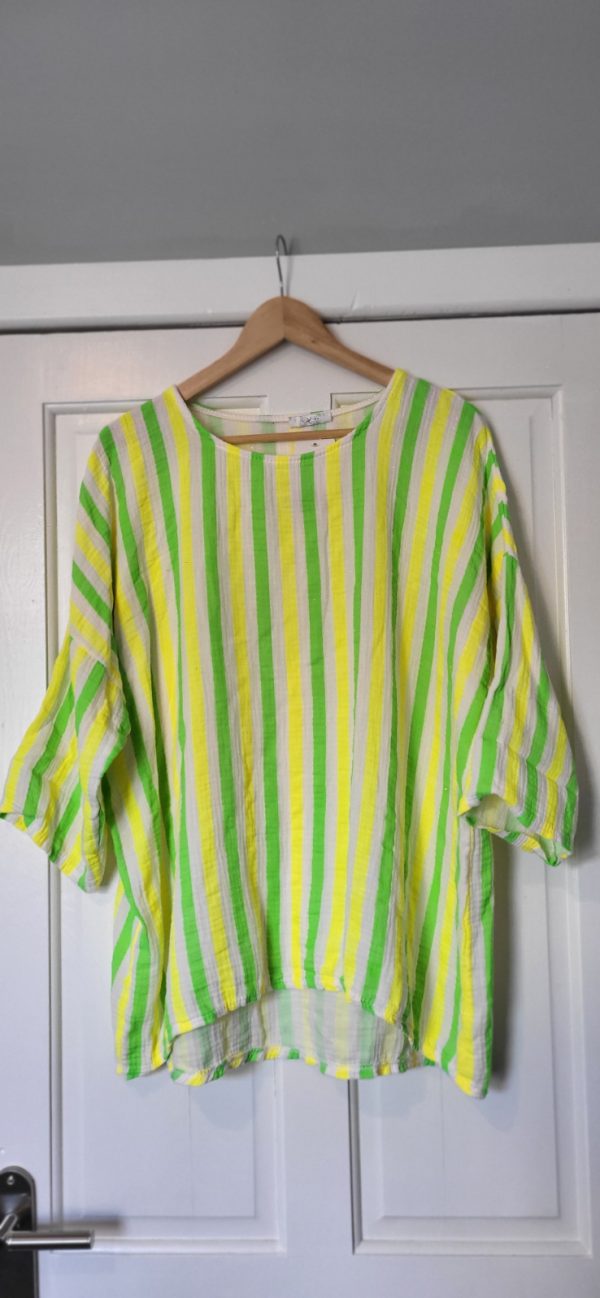 New Ladies Greens Neon Stripe Tunic Top One Size fits sizes 16 18 20 22 - Image 2