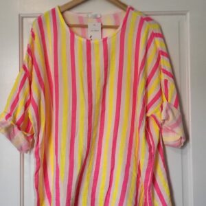 SALE SALE SALE New Ladies Yellow Pink Neon Stripe Tunic Top One Size fits sizes 12 14 16 18 NON RETURNABLE