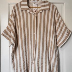 New Mocha and White Stripe Button Up Shirt One Size fits sizes 18 20 22 24