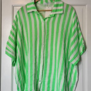 New Green and White Stripe Button Up Shirt One Size fits sizes 18 20 22 24