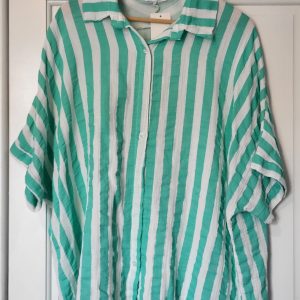 New Teal and White Stripe Button Up Shirt One Size fits sizes 18 20 22 24