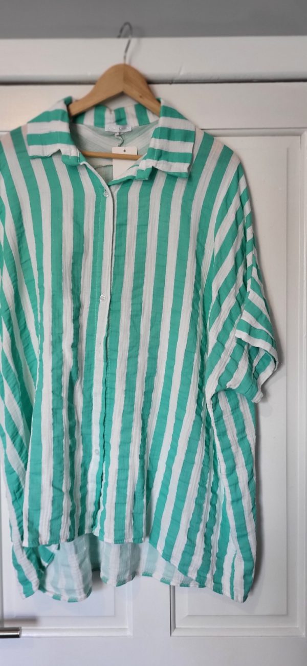 New Teal and White Stripe Button Up Shirt One Size fits sizes 18 20 22 24 - Image 3