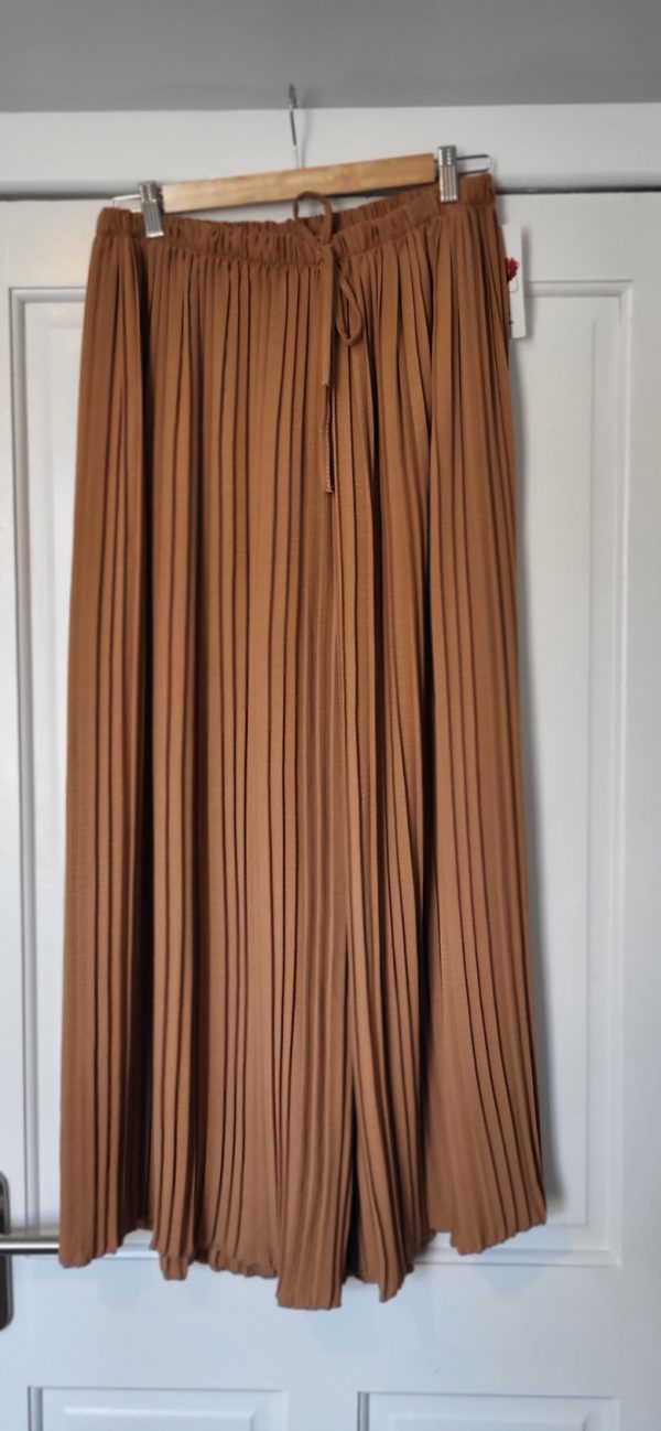 New Ladies Plus Size Pleated Trousers Mocha One Size fits 20 22 24 26 - Image 2