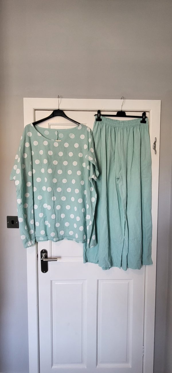 New Mint Spot 2 Piece Linen Blend Set One Size fits sizes 18 20 22 24