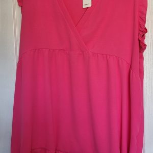 New Ladies Cerise V Neck Frill Top One Size fits sizes 18 20 22