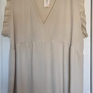 New Ladies Beige V Neck Frill Top One Size fits sizes 18 20 22