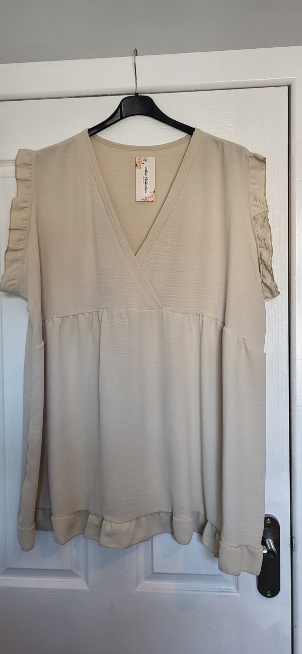 New Ladies Beige V Neck Frill Top One Size fits sizes 18 20 22 - Image 2